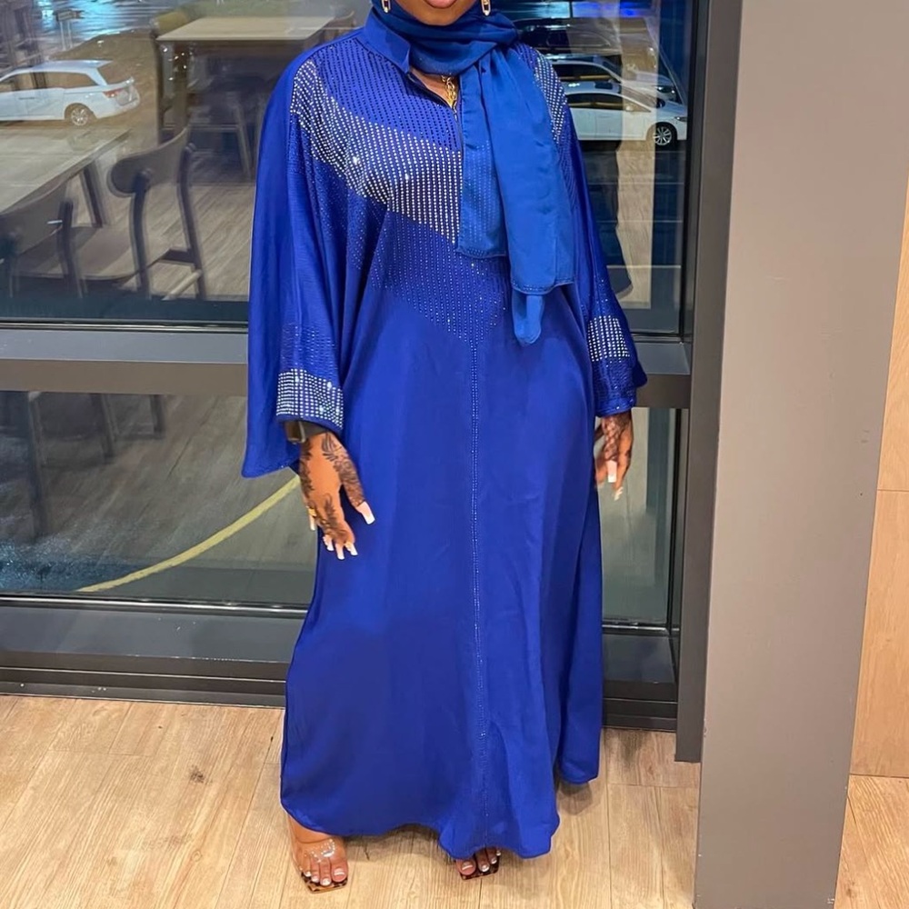 Blue Sequin Embellished Long Sleeve Dress